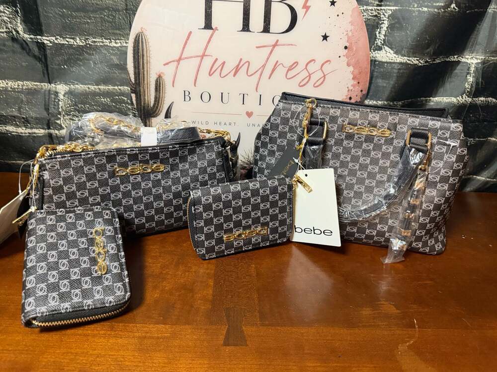 bebe Adela Monogram Satchel with Wallet and Mini Bag Set